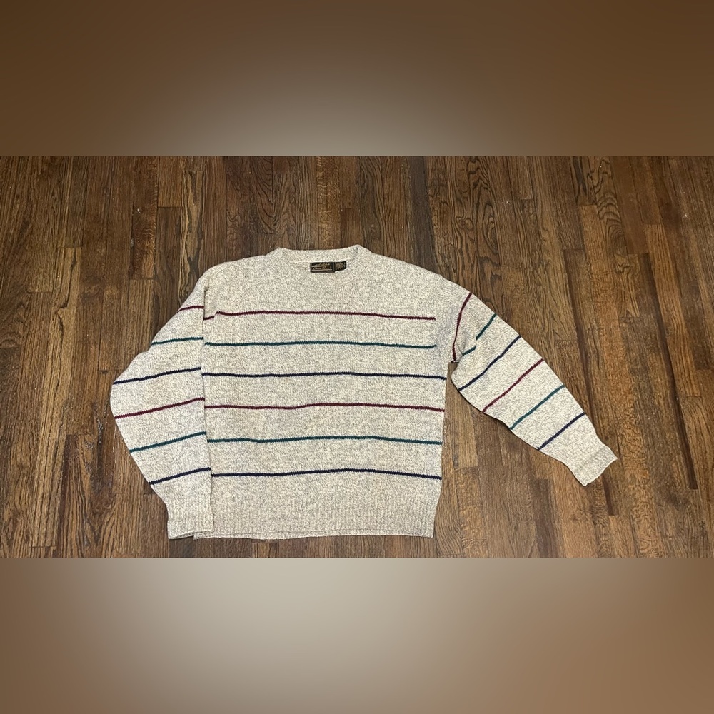 Eddie Bauer Gray Wool Sweater with Multicolor Stripes